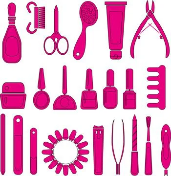 Vector set with hand drawn elements for nail salon. Stock Illustration