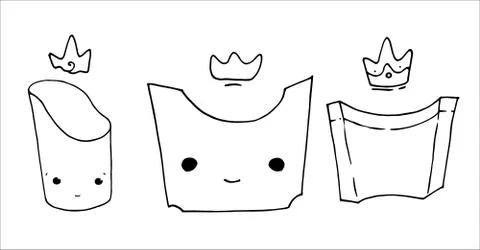 Vector set of hand drawn empty packages of street food fast food in the style Stock Illustration