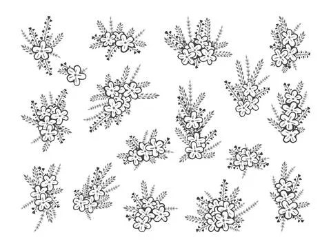 Vector set of hand drawn flowers and floral elements. Decorative collection.  Stock Illustration