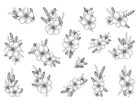 Vector set of hand drawn flowers and floral elements. Decorative collection.  Stock Illustration