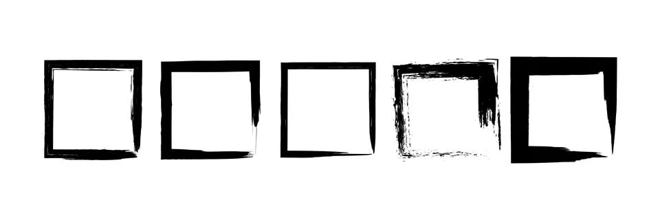 Vector set of hand-drawn grunge square frames and borders Stock Illustration