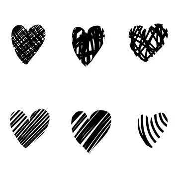 Vector set of hand drawn heart isolated on white background. Line graphic hearts Stock Illustration
