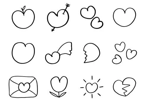 Vector Set of hand drawn heart. Line Icons for Valentine's Day. Stock Illustration