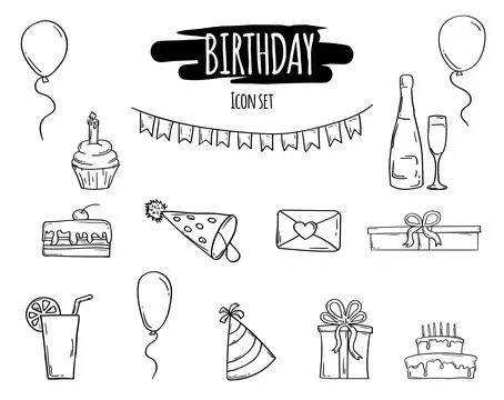 Vector set of hand drawn holiday black icons. Stock Illustration