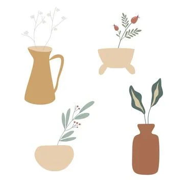 Vector set of hand drawn home plants in pots. Stylish vector illustration. Ho Stock Illustration