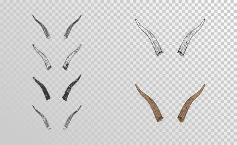 Vector set of hand drawn horns goat with grunge elements in different version Stock Illustration