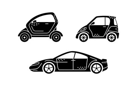 Vector set of hand-drawn illustrations of a electric cars. Personal vehicles. Stock Illustration