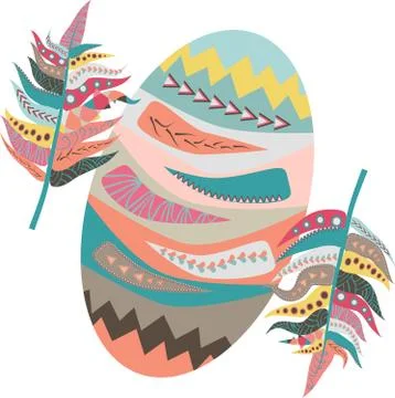 Vector set of hand drawn indian feathers. Black and white ethnic pattern. Boh Stock Illustration