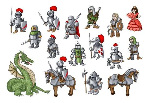 Vector set with hand drawn isolated colored doodles on the theme of kingdom Stock Illustration