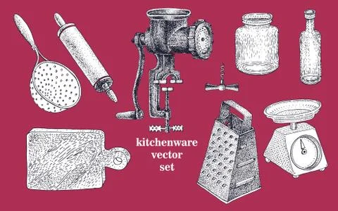 Vector set of hand drawn kitchenware Stock Illustration