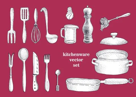 Vector set of hand drawn kitchenware Stock Illustration