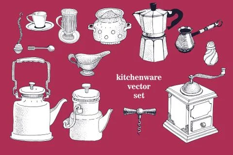 Vector set of hand drawn kitchenware Stock Illustration