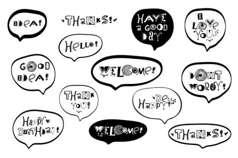 Vector set of hand drawn lettering phrase and illustrations. Modern brush Illustrazione stock