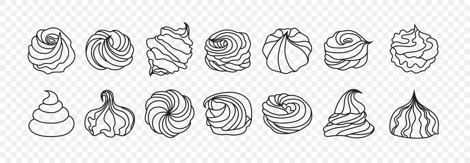 Vector set of hand drawn meringues and zephyr Stock Illustration