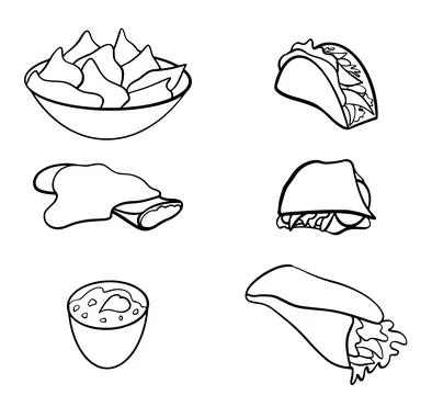 Vector Set of hand drawn Mexican food. Vector illustration in sketch style Stock Illustration