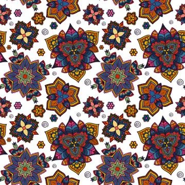 Vector set of Hand drawn pattern, made from floral doodle. circular colored.. 스톡 일러스트