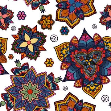 Vector set of Hand drawn pattern, made from floral doodle. circular colored.. Stock Illustration