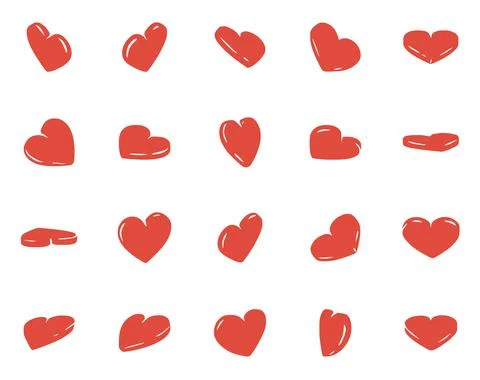 Vector set of hand drawn red heart symbols isolated on white background Stock Illustration