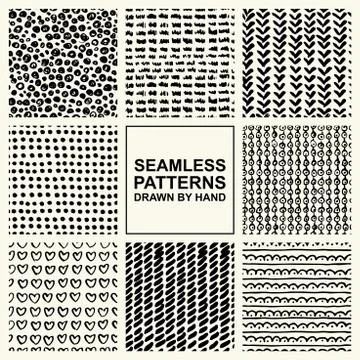 Vector set of hand drawn seamless pattern made with ink. Stock-Illustration