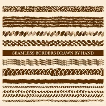 Vector set of hand drawn seamless borders made with ink Stock-Illustration