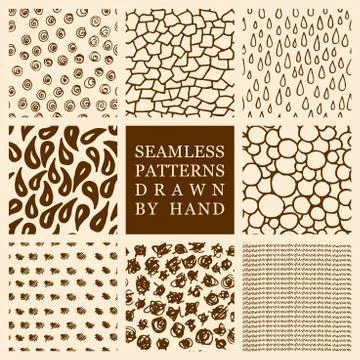 Vector set of hand drawn seamless patterns made with ink Stock Illustration