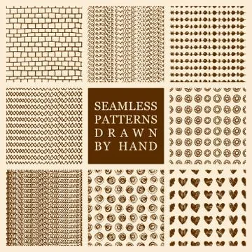Vector set of hand drawn seamless patterns made with ink Stock-Illustration