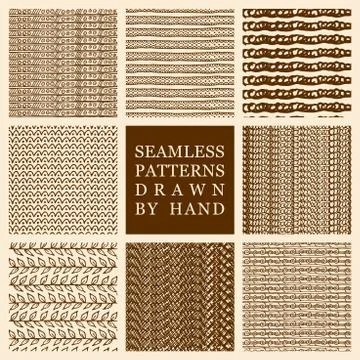 Vector set of hand drawn seamless patterns made with ink Illustrazione stock