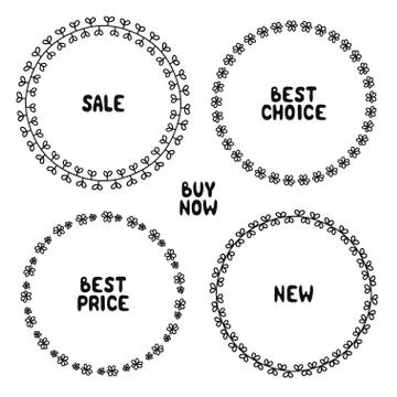 Vector set of hand drawn style badges and elements. Sale tag. Doodle frames. Stock Illustration