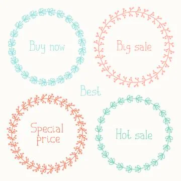 Vector set of hand drawn style badges and elements. Sale tag. Doodle frames. Stock Illustration