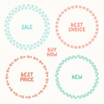 Vector set of hand drawn style badges and elements. Sale tag. Doodle frames. Stock Illustration