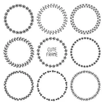 Vector set of hand drawn style badges and design elements. Doodle frames. Stock Illustration