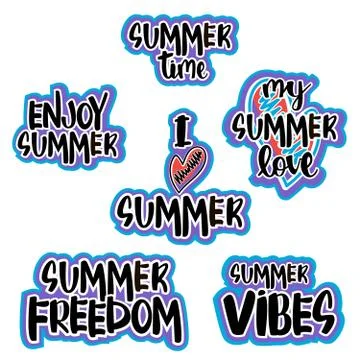 Vector set of hand drawn summer lettering. Stock Illustration