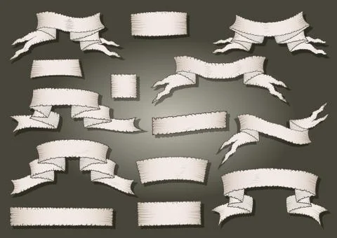 Vector set of hand drawn tattered banners. In light colors. Stock Illustration