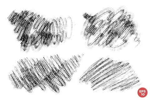 Vector set of hand drawn textured chaotic brush strokes, stains for backdro.. Stock Illustration