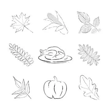 Vector set of hand drawn thanksgiving items Stock Illustration