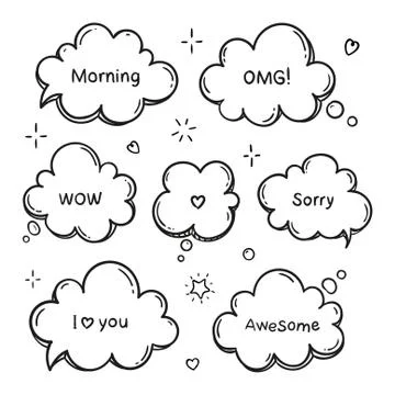 Vector set of hand drawn think and talk speech bubbles Stock Illustration