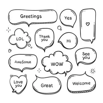 Vector set of hand drawn think and talk speech bubbles Stock Illustration