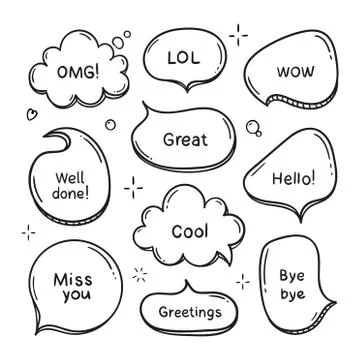 Vector set of hand drawn think and talk speech bubbles Stock Illustration