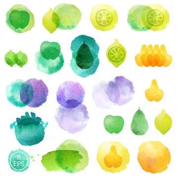 Vector. Set of hand drawn watercolor blots. Stock Illustration