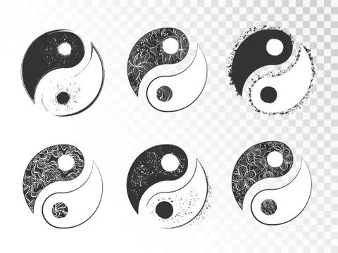 Vector set of hand drawn yin yang signs. Stock Illustration