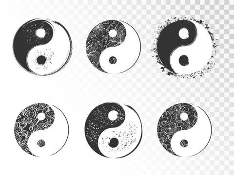 Vector set of hand drawn yin yang signs. Illustrazione stock