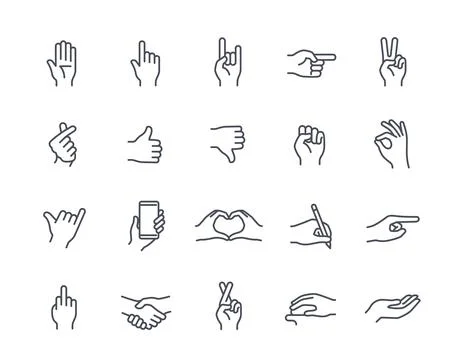 Vector Set of hand gestures linear icons Stock-Illustration