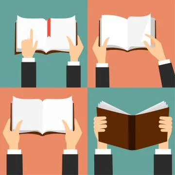 Vector set of hand holding books Stock Illustration