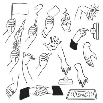 Vector set hands gestures sketch style. Illustrazione stock