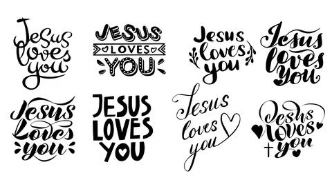 Vector set of handwritten calligraphic inscriptions Jesus loves you Stock Illustration