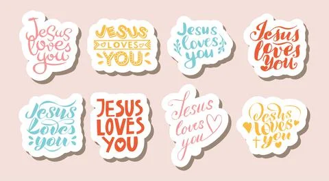 Vector set of handwritten calligraphic inscriptions Jesus loves you Stock Illustration
