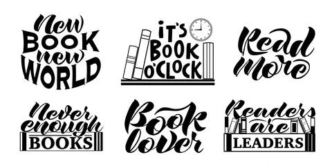Vector set of handwritten inscriptions on the theme of love for books in black Stock Illustration