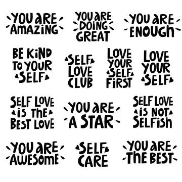 Vector set of handwritten motivating inscriptions on the theme of self-love Stock Illustration