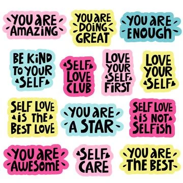 Vector set of handwritten motivating inscriptions on the theme of self-love Stock Illustration
