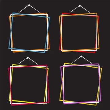Vector set of hanging picture frames, hand drawn doodle style, isolated on black Stock Illustration
